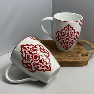 Pair of Home Red Medallion‎ Porcelain Coffee Mugs by Target
